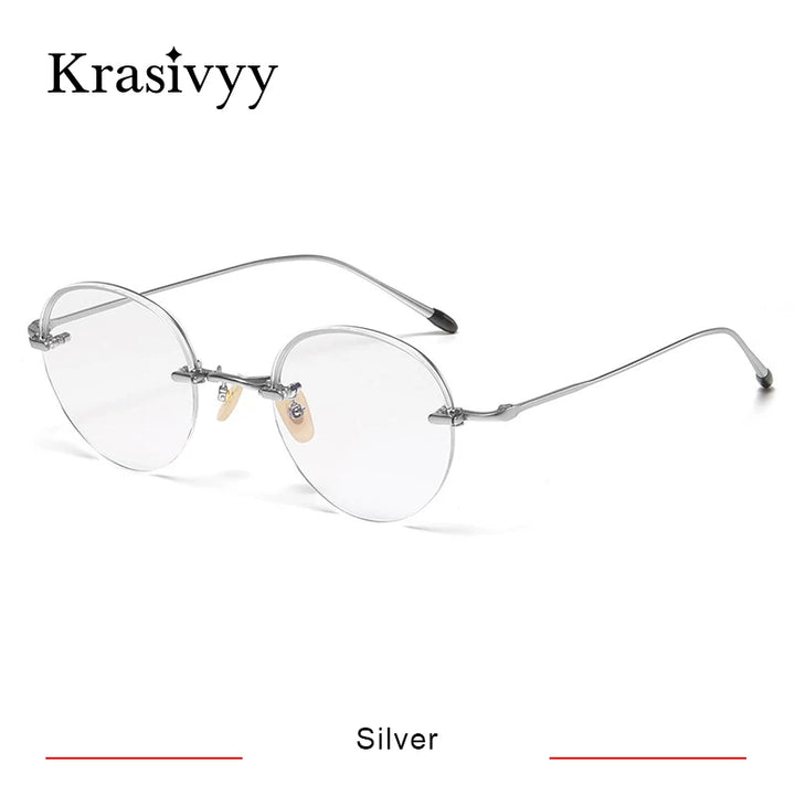 Krasivyy Men's Semi Rim Round Titanium Eyeglasses K5921 Semi Rim Krasivyy Silver  