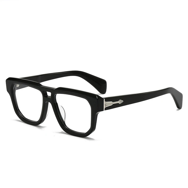 Black Mask Unisex Full Rim Square Brow Line Double Bridge Acetate Eyeglasses 44304 Full Rim Black Mask Black