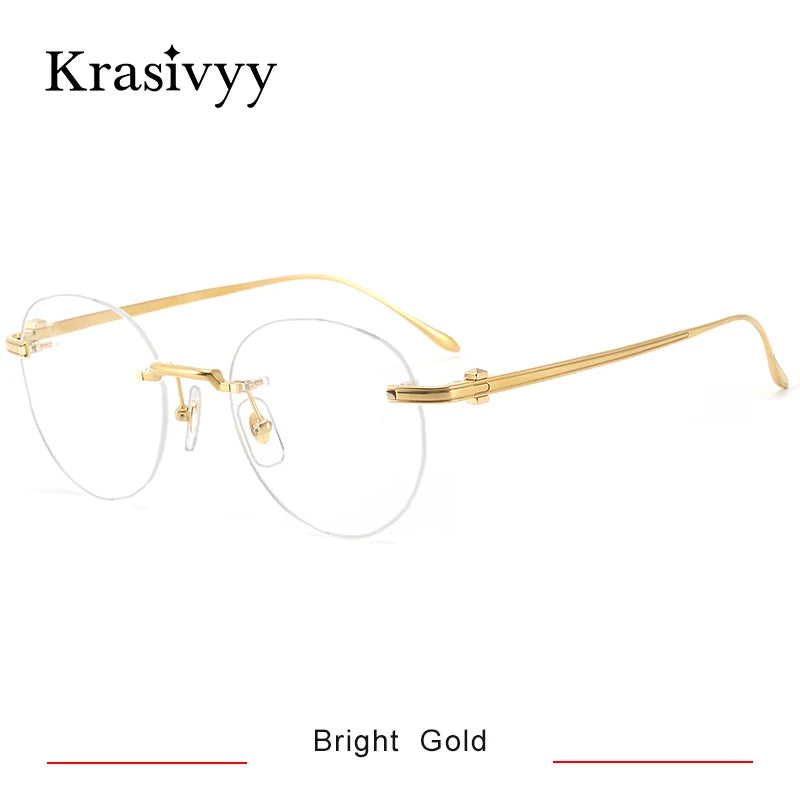 Krasivyy Mens Rimless Round Titanium Eyeglasses Kr03420 Rimless Krasivyy Bright  Gold CN 