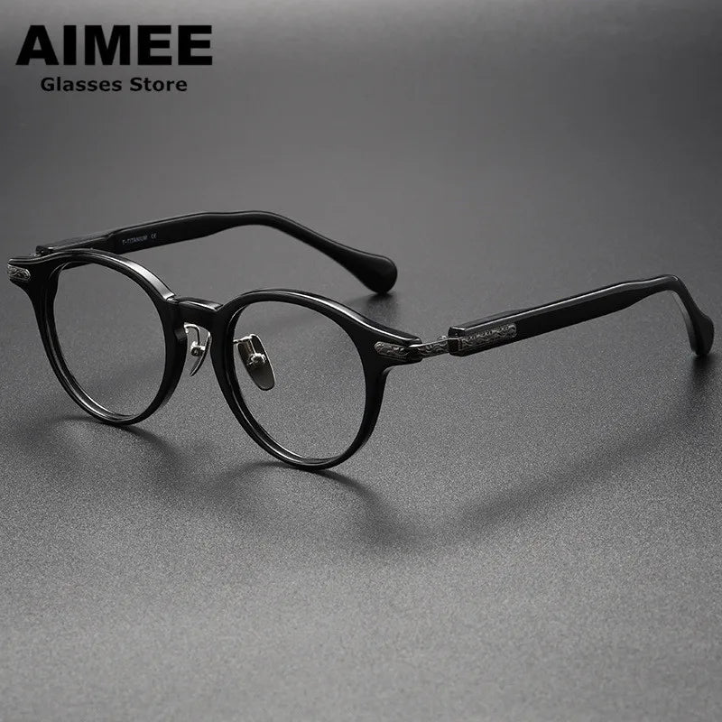 Aimee Unisex Full Rim Round Titanium Acetate Eyeglasses 80854 Full Rim Aimee Black-Gun  