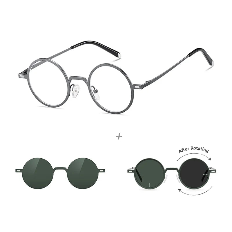 Ralferty Women's Full Rim Round Steel Eyeglasses Clip On Sunglasses 725204