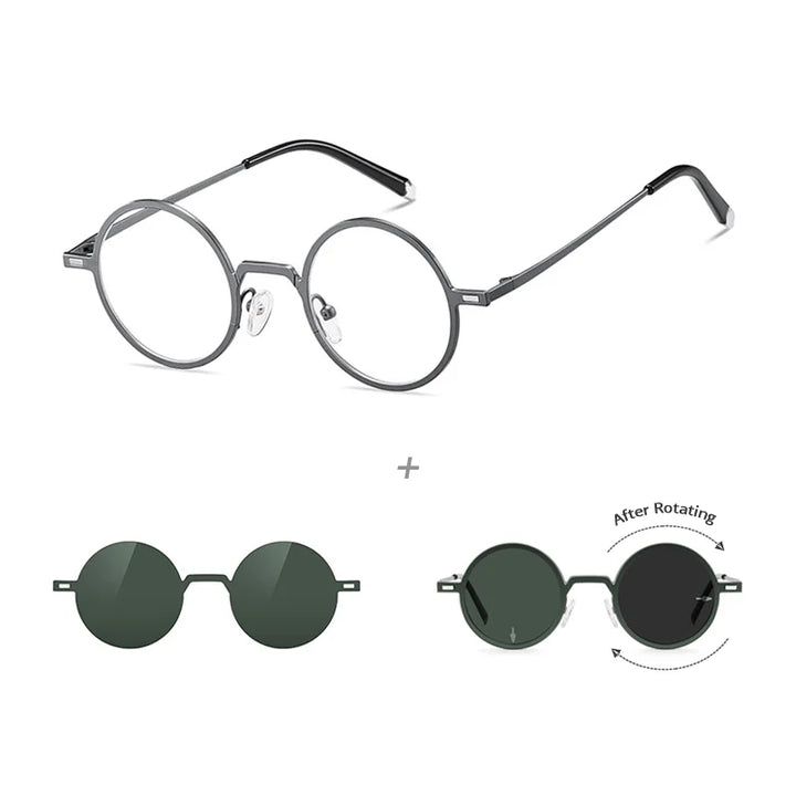 Ralferty Women's Full Rim Round Steel Eyeglasses Clip On Sunglasses 725204