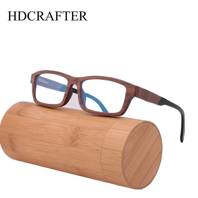 Hdcrafter Men's Full Rim Square Wood Acetate Eyeglasses 56028