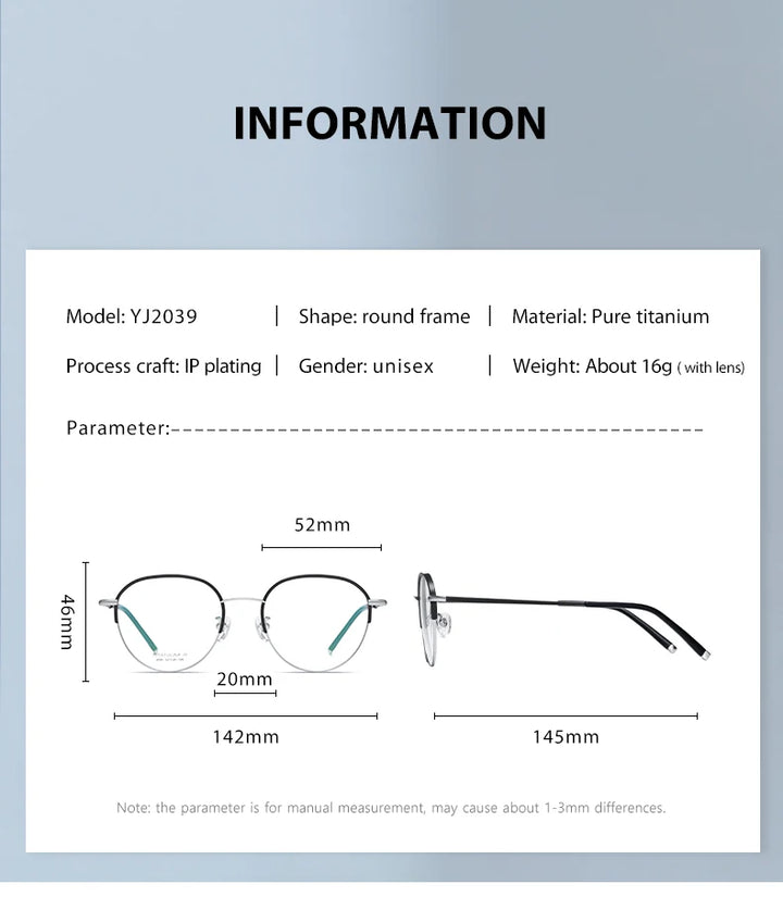 Reven Jate Unisex Semi Rim Oval Round Titanium Eyeglasses 52039