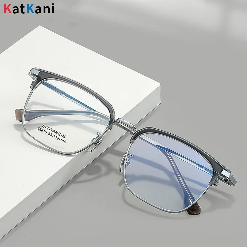 KatKani Unisex Full Rim Round Square Acetate Titanium Eyeglasses 68815 Full Rim KatKani Eyeglasses   