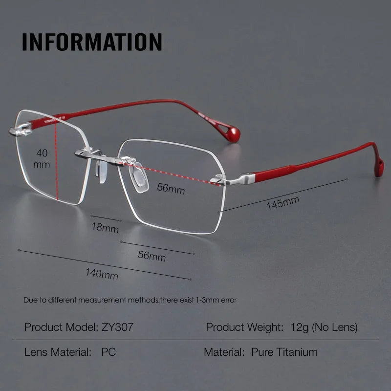 Muzz Unisex Rimless Polygon Square Titanium Eyeglasses 912307