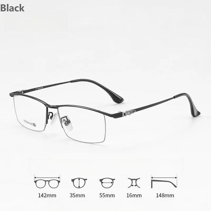 KatKani Mens Semi Rim Square Titanium Eyeglasses 88039 Semi Rim KatKani Eyeglasses Black  