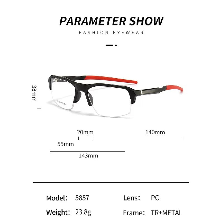 Muzz 58570 men's semi-rimless sports TR-90 prescription eyeglasses — view 2