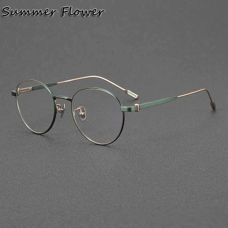 Summer Flower Women's Full Rim Oval Round Titanium Eyeglasses 13719 Full Rim Summer Flower Green Rose Gold