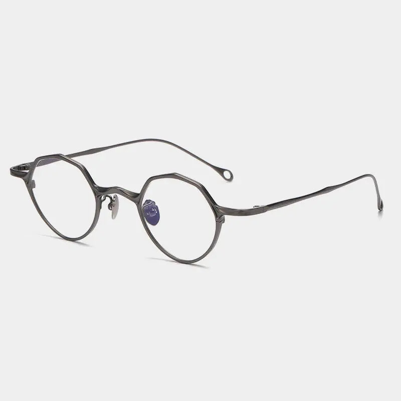 Gatenac Unisex Full Rim Irregular Round Titanium Eyeglasses 675973 FuzWeb