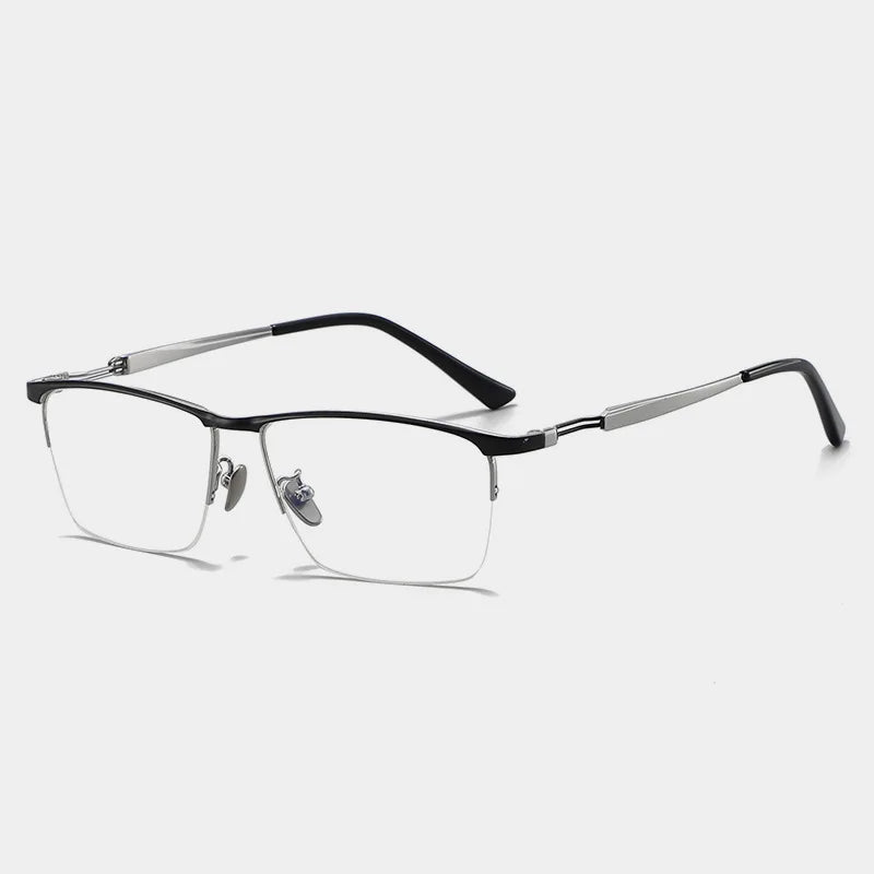 Black Mask Unisex Semi Rim Square Titanium Eyeglasses T5951 Full Rim Black Mask Black-Silver  