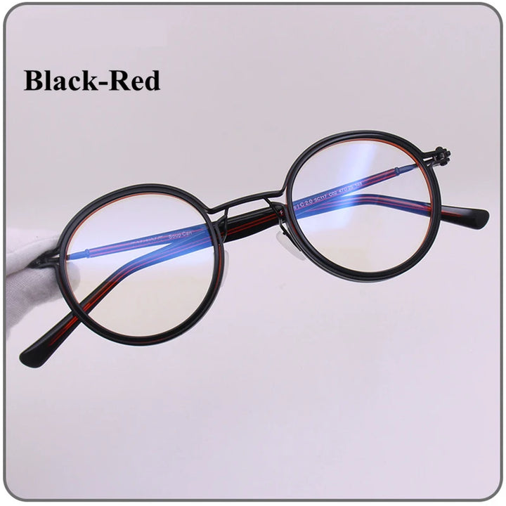 Black Mask Unisex Full Rim Titanium Round Acetate Eyeglasses Sc117 Full Rim Black Mask Black-Red  