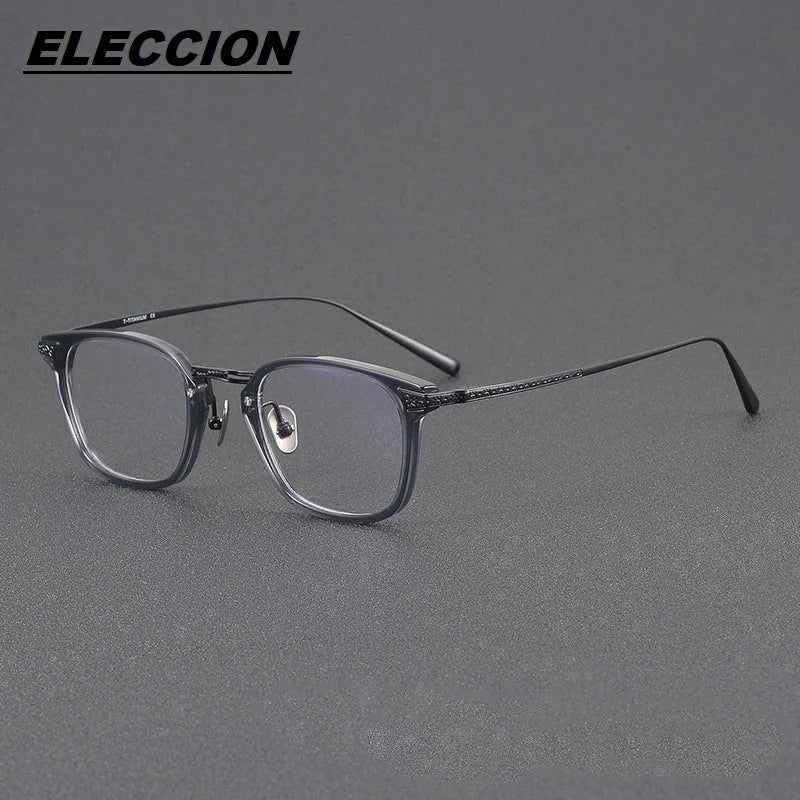 Eleccion Men's Full Rim Square Acetate Titanium Eyeglasses 124423 Full Rim Eleccion Gray CHINA