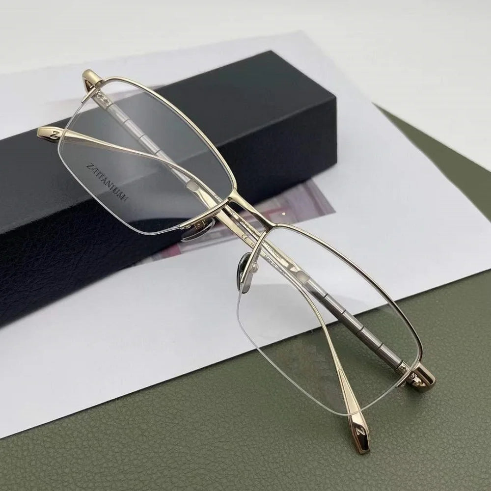 Bobbie Unisex Semi Rim Square Brow Line Titanium Eyeglasses 627018