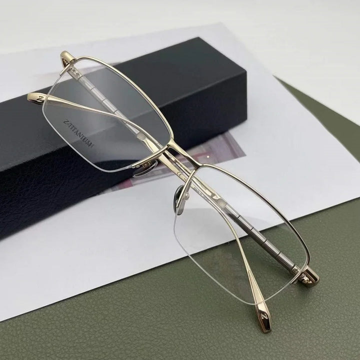 Bobbie Unisex Semi Rim Square Brow Line Titanium Eyeglasses 627018