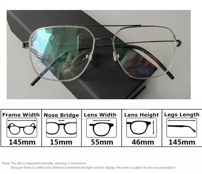 Bobble Unisex Full Rim Square Double Bridge Titanium Eyeglasses 821097