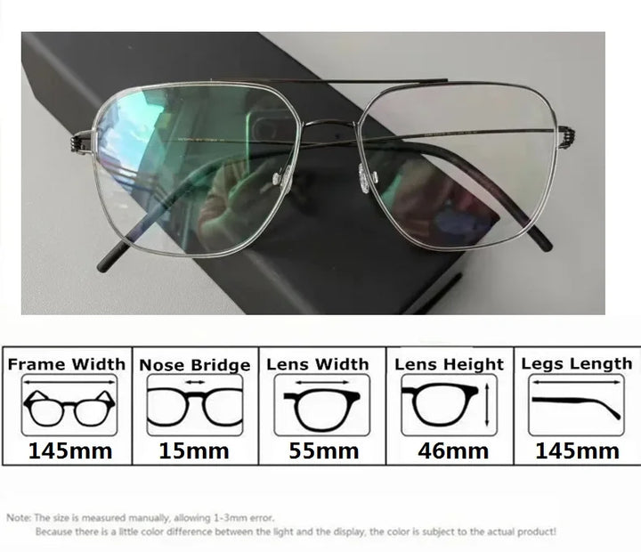 Bobble Unisex Full Rim Square Double Bridge Titanium Eyeglasses 821097