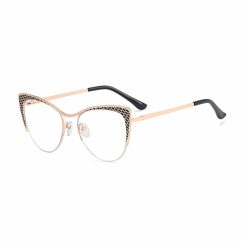 Ralferty Women's Full Rim Square Cat Eye Alloy Eyeglasses R811102 Full Rim Ralferty C5 Black CHINA 