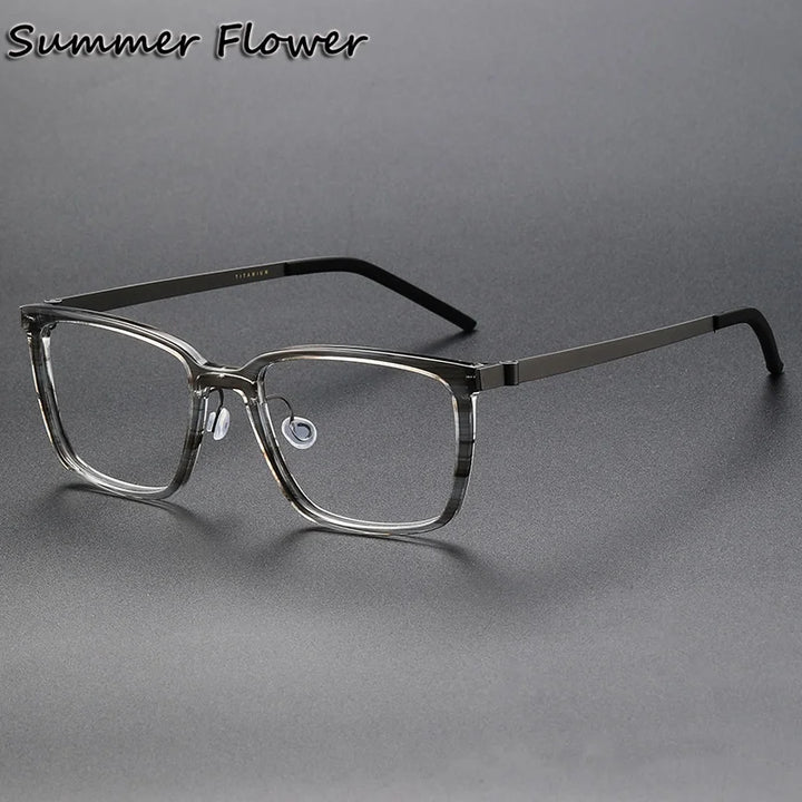 Summer Flower Women's Full Rim Square Acetate Titanium Eyeglasses 18217