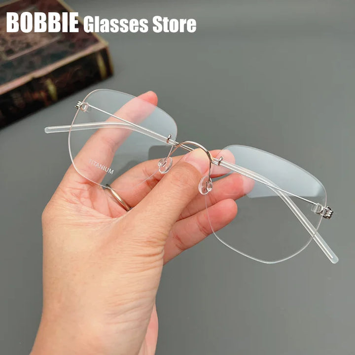 Bobbie Women's Rimless Polygon Square Titanium Eyeglasses 358693