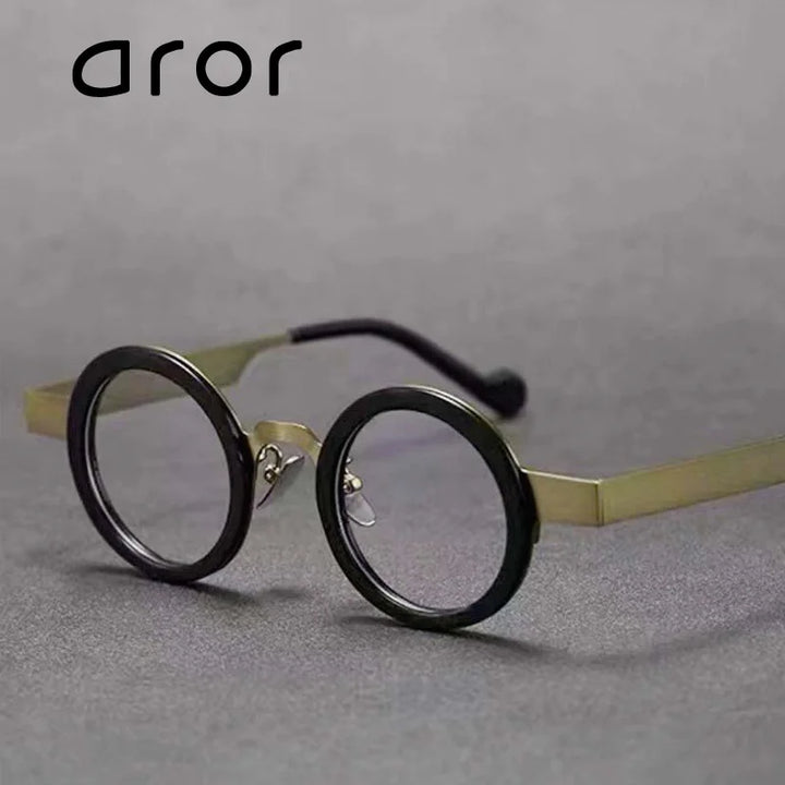 Aror Unisex Full Rim Round Alloy Acetate Eyeglasses 14118 Full Rim Aror