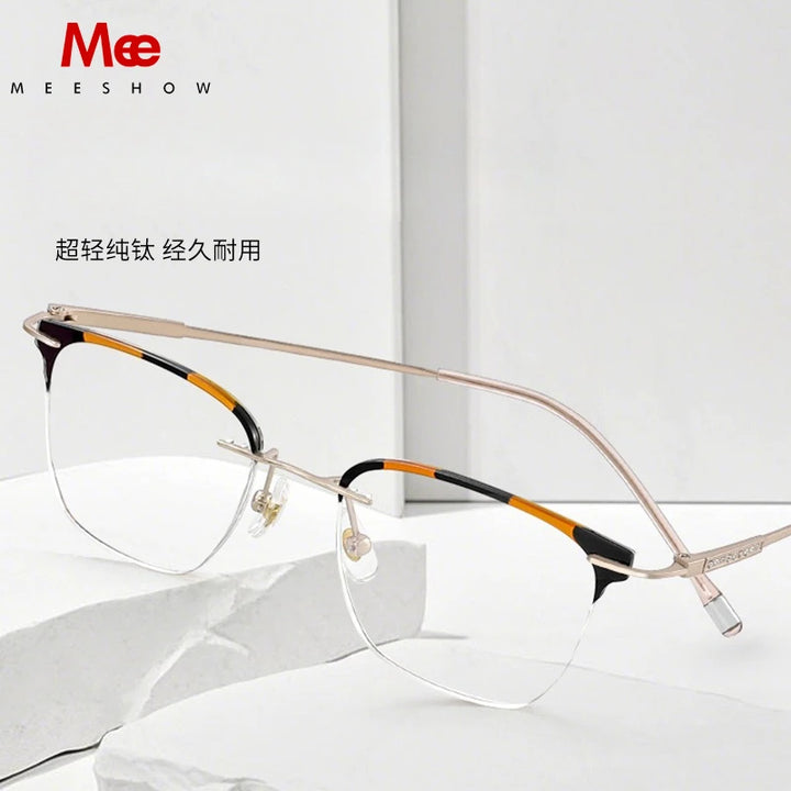 Meeshow Women's Semi Rim Square Tr 90 Titanium Eyeglasses 16112