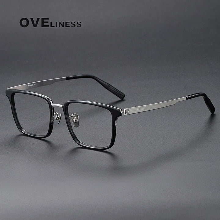 Oveliness Unisex Full Rim Square Acetate Screwless Titanium Eyeglasses 80981 Full Rim Oveliness black gun  