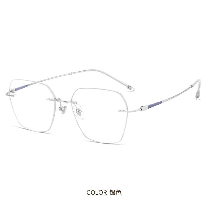 Reven Jate Women's Rimless Flat Top Polygon Titanium Eyeglasses 96074 Rimless Reven Jate silver