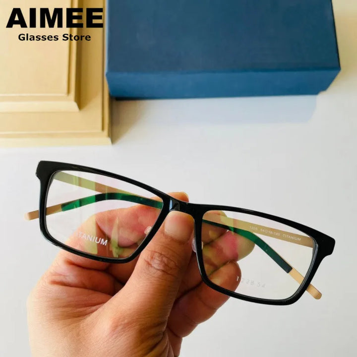 Aimee Unisex Full Rim Square Titanium Acetate Eyeglasses 1228 Full Rim Aimee Black-Golden  