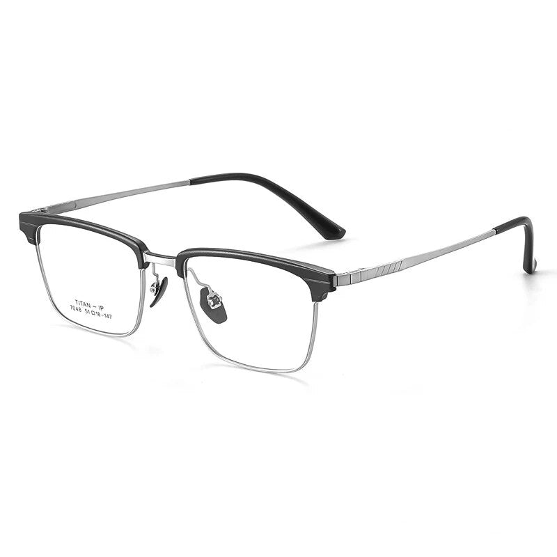 KatKani Unisex Full Rim Square Titanium Eyeglasses 7048 Full Rim KatKani Eyeglasses BlackSilver  