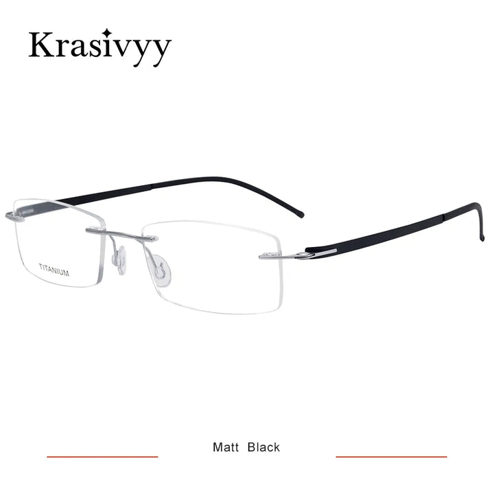 Krasivyy Unisex Rimless Square Screwless Titanium Eyeglasses 5001 Rimless Krasivyy Matt Black  