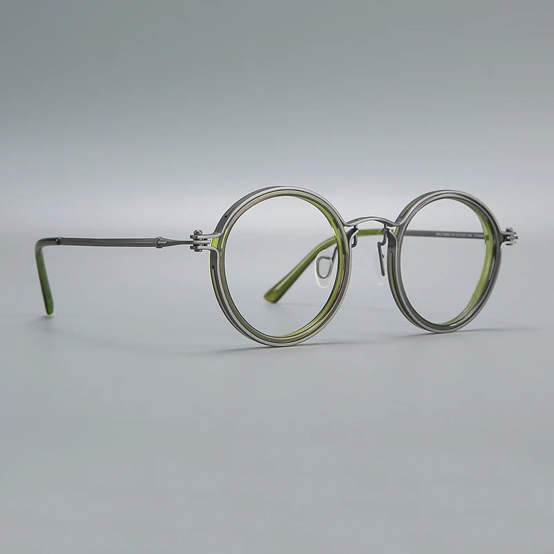 Black Mask Unisex Full Rim Big Round Acetate Titanium Eyeglasses 635860