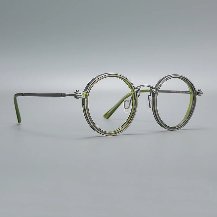 Black Mask Unisex Full Rim Big Round Acetate Titanium Eyeglasses 635860