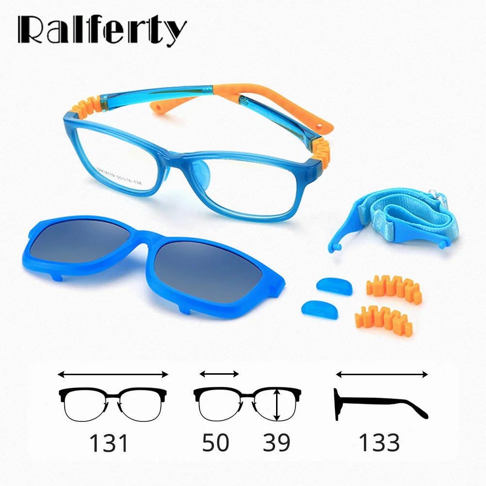 Ralferty Unisex Youth's Full Rim Square Acetate Eyeglasses Clip On Polarized Sunglasses R181 With Clip Ons Ralferty   