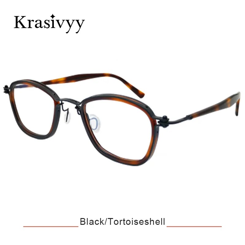 Krasivyy Men's Full Rim Oval Titanium Acetate Eyeglasses Kr5861 Full Rim Krasivyy Black Tortoiseshell CN 