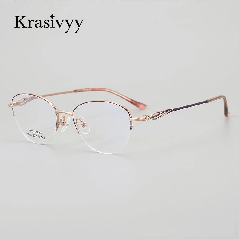 Krasivyy Women's Semi Rim Cat Eye Titanium Prescription Eyeglasses KR3001