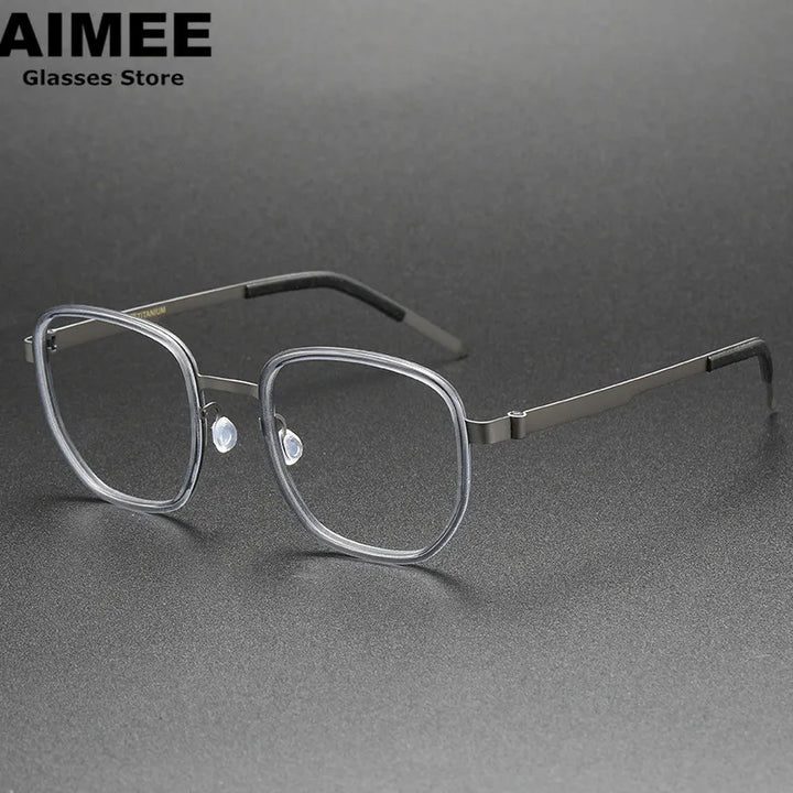 Aimee Unisex Full Rim Square Screwless Titanium Acetate Eyeglasses 9758 Full Rim Aimee   