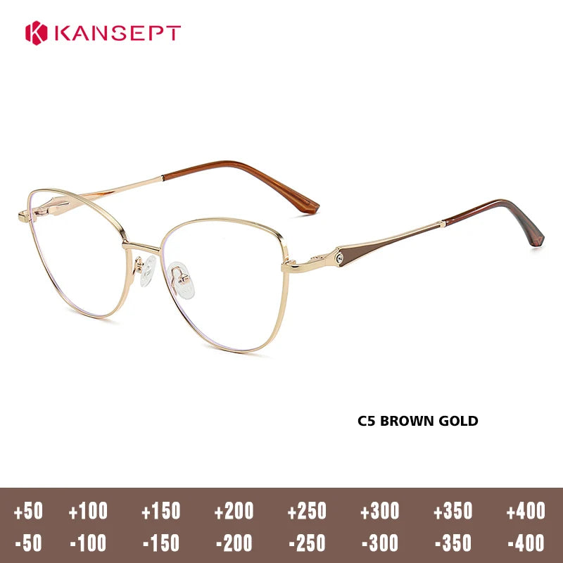 Kansept Women's Full Rim Round Cat Eye Alloy Reading Glasses 556986