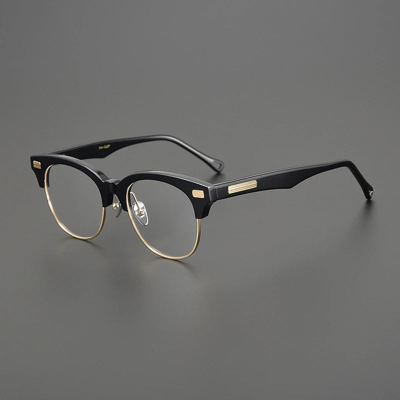 Gatenac Unisex Full Rim Round Square Acetate Eyeglasses Gxyj1536 Full Rim Gatenac Black Gold