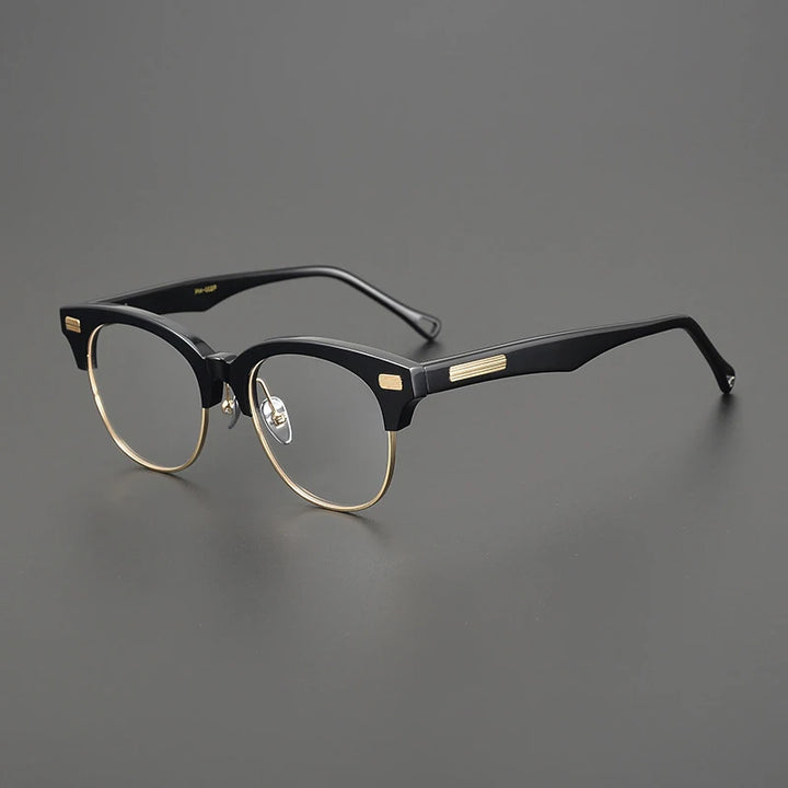 Gatenac Unisex Full Rim Round Square Acetate Eyeglasses Gxyj1536 Full Rim Gatenac Black Gold