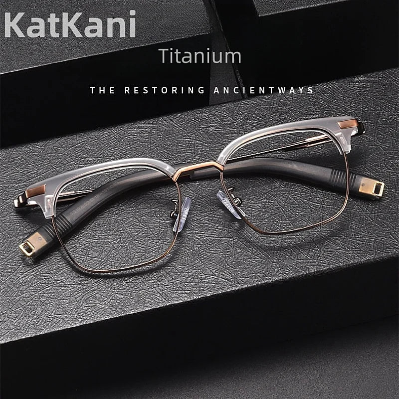 KatKani Men's Full Rim Square Titanium Acetate Eyeglasses 107 Full Rim KatKani Eyeglasses   