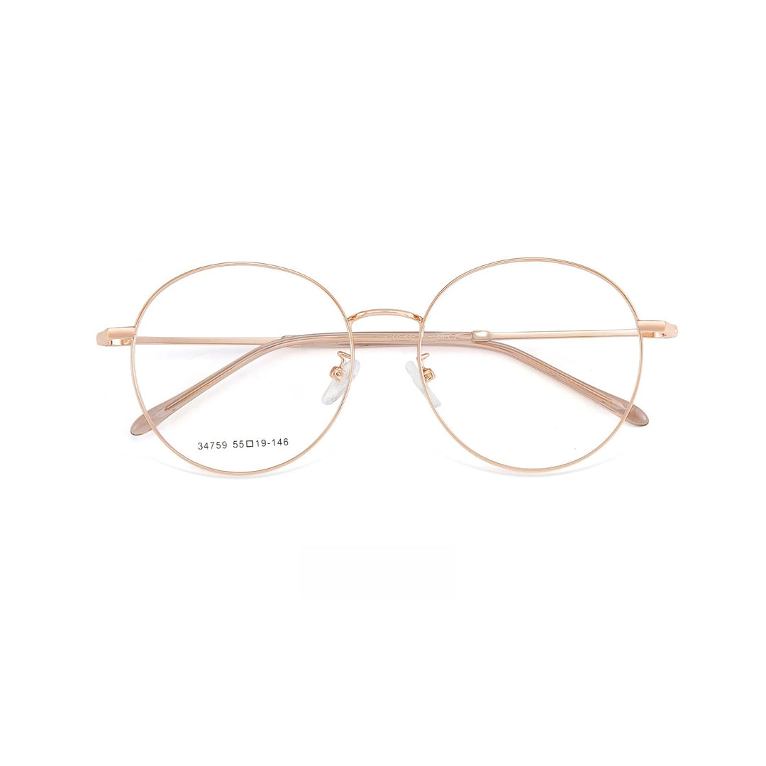 Yimaruili Unisex Full Rim Big Round Alloy Eyeglasses 34759 Full Rim Yimaruili Eyeglasses Rose Gold C2  