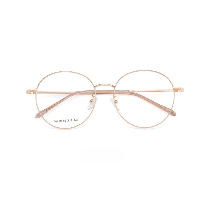 Yimaruili Unisex Full Rim Big Round Alloy Eyeglasses 34759 Full Rim Yimaruili Eyeglasses Rose Gold C2  