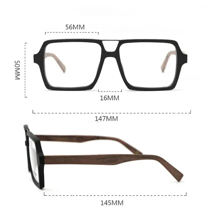 Hdcrafter Semi Rim Double Bridge Square Acetate Wood Frames 901600 — view 2 | Hdcrafter Eyeglasses at FuzWeb