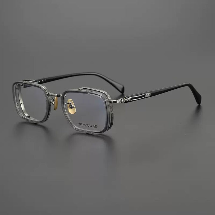 Gatenac Unisex Full Rim Square Acetate Titanium Eyeglasses Gxyj1023 Full Rim Gatenac Gray  