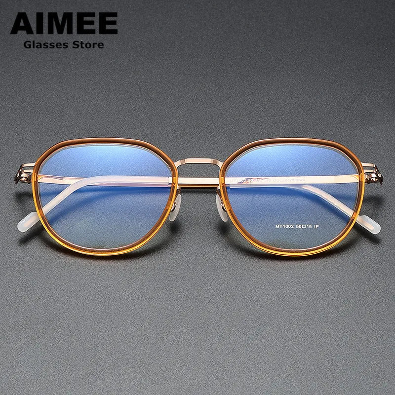 Aimee Unisex Full Rim Oval Square Acetate Steel Eyeglasses 1002 Full Rim Aimee Tea-Golden  