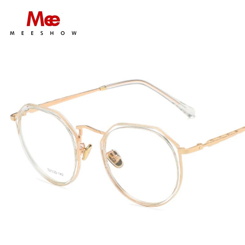 Meeshow Tr90 Women's Eyeglasses Oversize Titanium Alloy Glasses Round 9156 Frame MeeShow Gold with Clear Rim China 