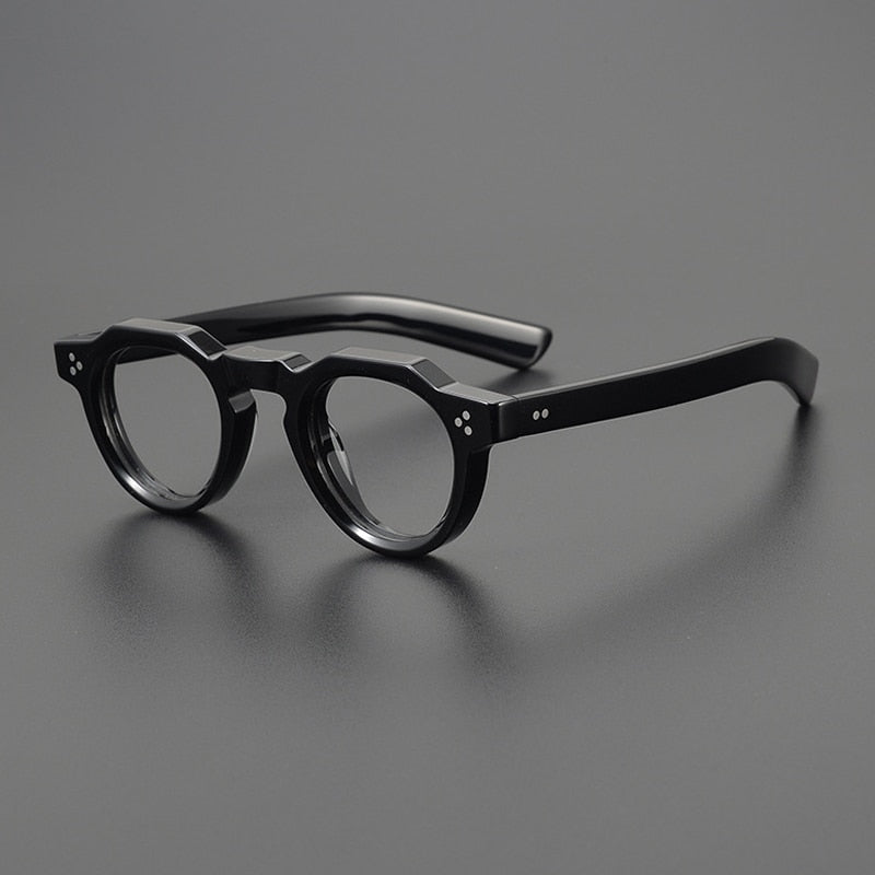 Gatenac Unisex Full Rim Flat Top Round Acetate Eyeglasses Gxyj1054 Full Rim Gatenac Black  