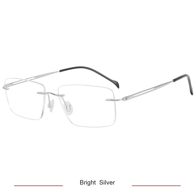 Hdcrafter Men's Rimless Square Screwless Titanium Eyeglasses 86529 Rimless Hdcrafter Eyeglasses Silver  