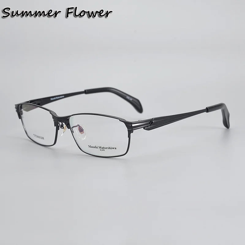 Summer Flower Unisex Full Rim Polygon Square Titanium Eyeglasses 81230 Full Rim Summer Flower Black Silver